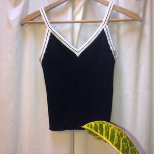 navy blue and white knitted tank top
